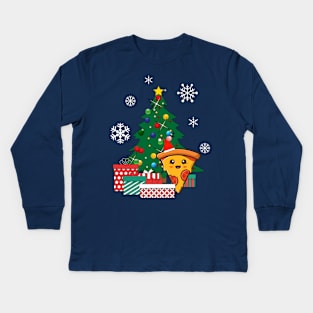 Happy Pizza Around The Christmas Tree Kids Long Sleeve T-Shirt